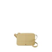 Beige Læder Crossbody Taske med Magnetisk Lukning