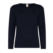 Feminin O-Neck Pullover Bluse Marine