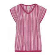 Stribet Struktur Top i Dahlia Pink