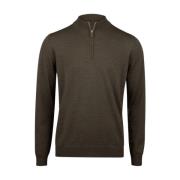 Grøn Merinould Halv Zip Sweater