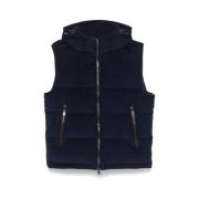 Navy Blue Hooded Gilet Med Lynlås