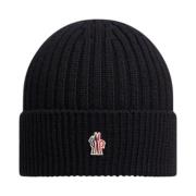 Ribstrikket Uld Beanie Sort