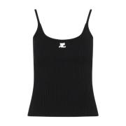 Sort Ribstrikket Tank Top