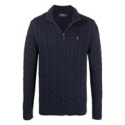 Broderet Bomuld Half-Zip Strik