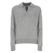 Grå Uld Cashmere Sweater Kvinde Krave