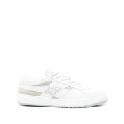 Hvide lave sneakers med beige indsatser