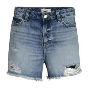 Blå Kvinders Denim Shorts Vasket Logo