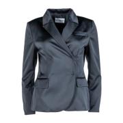 Sort dobbeltradet blazer i Duchess satin