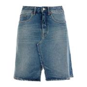 Denim Mini Nederdel med Dobbelt Slids