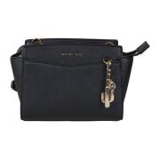 Sort Saffiano Læder Crossbody Taske