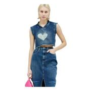 Mermaid Denim Top med Distressed Heart