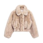 Faux Fur Short Jacket med Krave