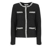 Sort uldblandet cardigan med strass