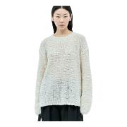 Alpaca Silk Open-Knit Crewneck Top