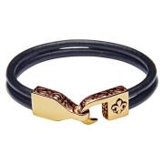 Men's Black Leather Bracelet with Gold Fleur De Lis Lock