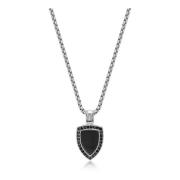 Silver Necklace with Black Onyx Shield Pendant