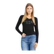 Sort V-hals sweater med rhinsten logo