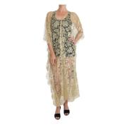 Gylden Blomstret Blonde Kaftan Sommerkjole