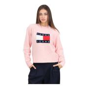 Lyserød rund hals sweater med flag detalje