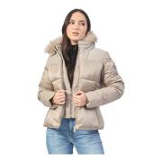 Beige Quiltet Frakke med Aftagelig Vest