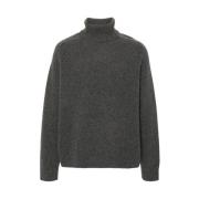 Antracitgrå Strikket Rullekrave Sweater