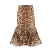 Leopard Print Linned-Silke Nederdel