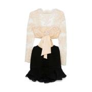 Blomstret Blonder Peplum Kjole