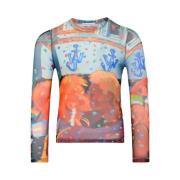 Multifarvet Grafisk Print Rund Hals Sweater