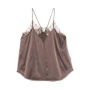 Silke Satin Blonder Trim V-Hals Camisole