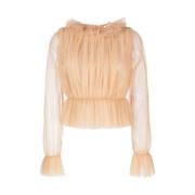 Beige Tyl Rynket Bluse