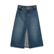 Indigo Blue Denim Nederdel Frontslids