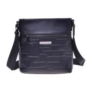 Crossbody bag in black quilted leather with monogram