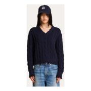 Navy Cable V-Neck Sweater