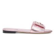 Metallic Pink Slides med Baguette Motif