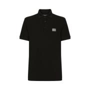 Sort Bomuld Polo T-Shirt med Logo Plaque