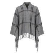 Grå Uld Poncho med Lurex Detaljer