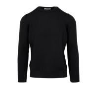 Sort Uld Ribbet Crew Neck Sweater