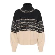 Marine Jacquard Puffærme Sweater