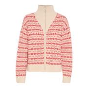 Rød Jacquard Strik Cardigan