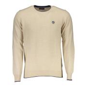 Beige Langærmet Sweater med Kontrastdetaljer