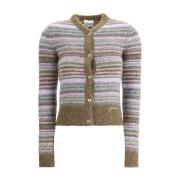 Stribet Merinould V-hals Cardigan