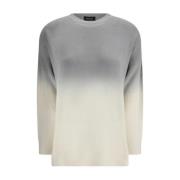 Ribbet Crew Neck Skygge Mønster Sweater