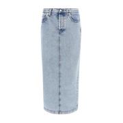 Kontrastsyning Denim Midi Nederdel