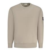 Beige Sweatshirt med Lange Ærmer og Kontrastdetaljer