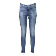 Blå Denim Skinny Jeans med Broderi