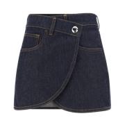 Asymmetrisk Denim Mini Nederdel Knaplukning