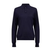 Marineblå langærmet poloshirt