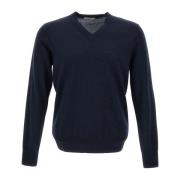 Navy Blue Uld V-Hals Sweater