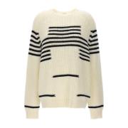 Stribet uldblandings sweater hvid