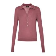 Rosa Cashmere Polo Skjorte med Lange Ærmer